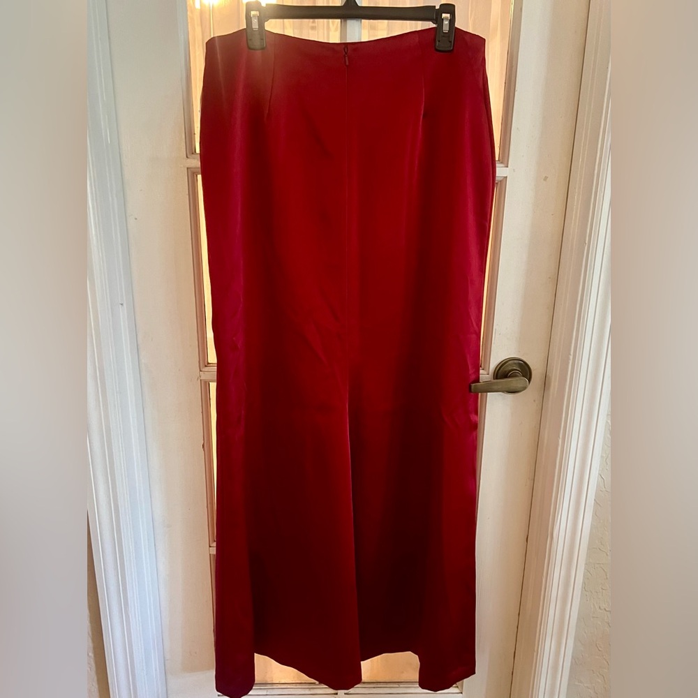 NWT SZ 16 Gorgeous Carmen Marc Valvo Deep Red Satin Long Formal Skirt - Picture 2 of 4